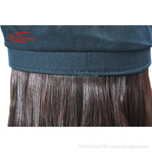 Hot sell Navy hat wig cap fashion girl black straight wig cap Long straight hair hat wig long straight hair